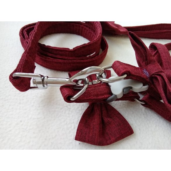 Elegáns, borvörös hám és póráz masnival macskáknak