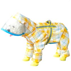 Yellow Checked 4-leg Raincoat for Dogs (XS-M 30-45 cm)