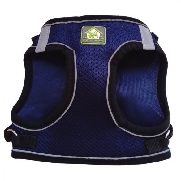 Széles, sötétkék hám pórázzal kutyáknak (S-M, 38-58 cm)