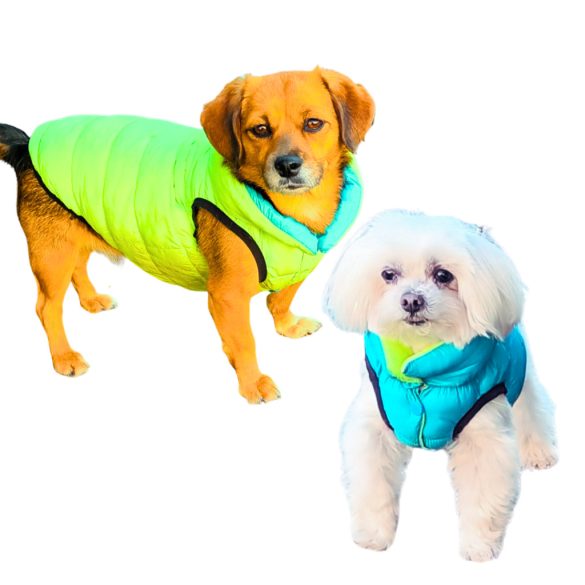 Kétoldalas pufi kabát kutyáknak, kék (XS-XXL, 30-80 cm)