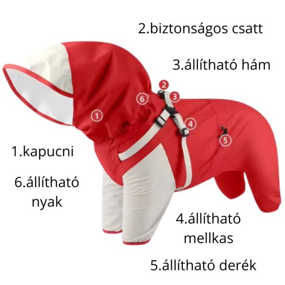 Hátán cipzáros eső overál kutyáknak (XS-M/L , 31-52cm )
