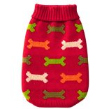 Piros kutya pulóver szines mintával (S- S/M,  30-40 cm)