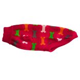 Piros kutya pulóver szines mintával (S- S/M,  30-40 cm)
