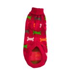 Piros kutya pulóver szines mintával (S- S/M,  30-40 cm)